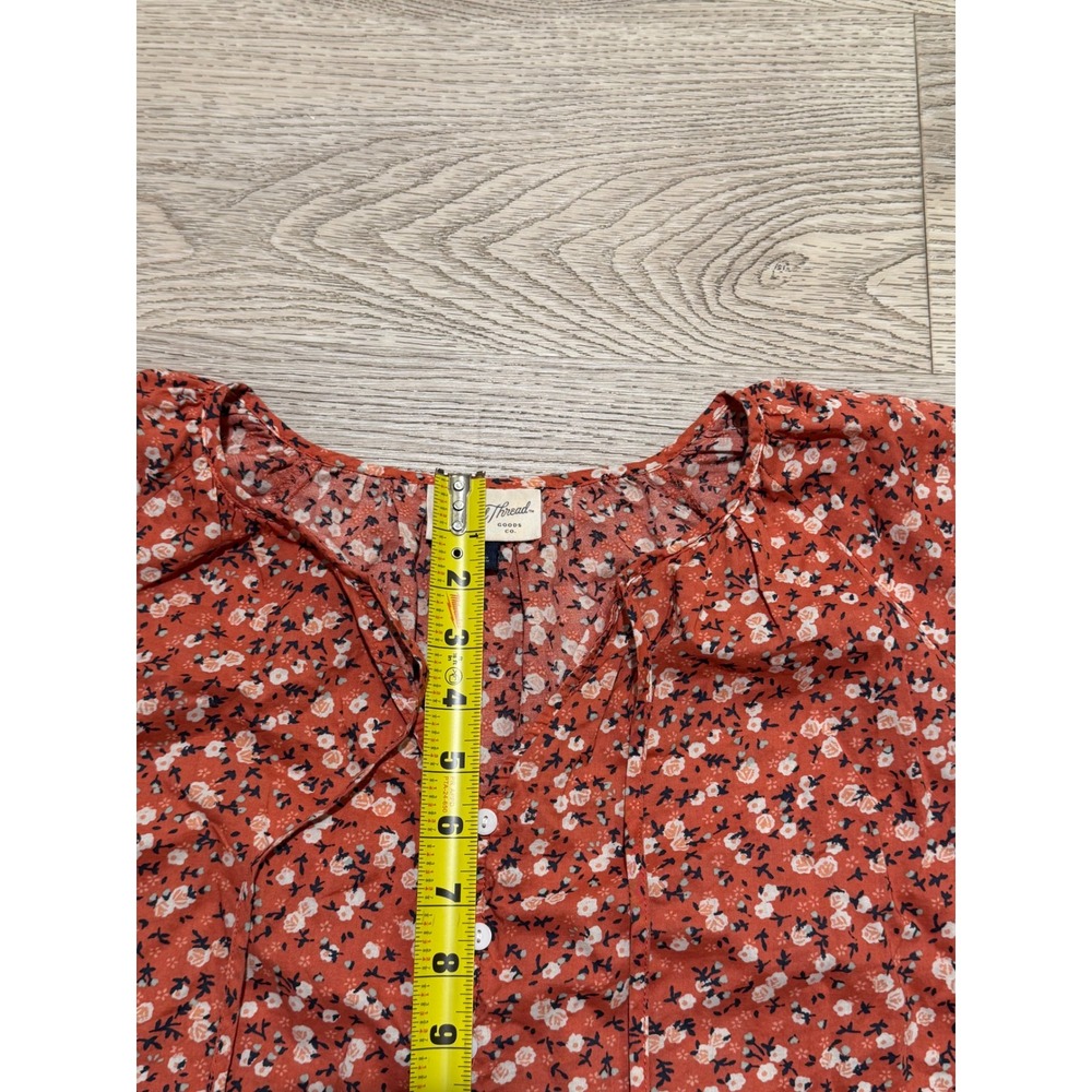 Universal Thread Womens XL Rust Floral Cotton Button Front Puff Sleeve Blouse - Picture 5 of 8